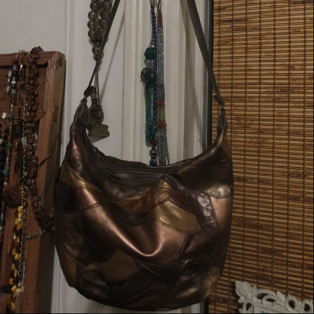 90s 2000s Leather Patchwork Leather Satchel Hobo Crossbody Shoulder Bag